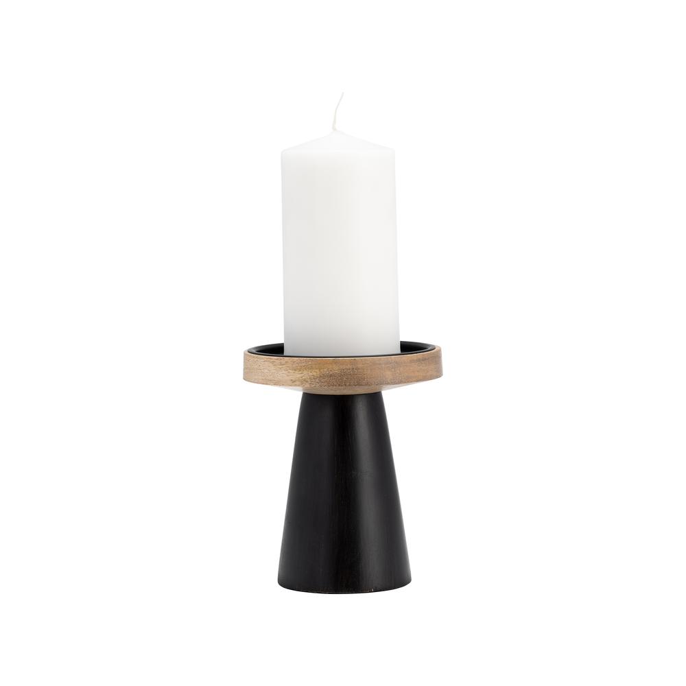 Wood, 6" Flat Candle Holder Stand, Black/natural. Picture 3