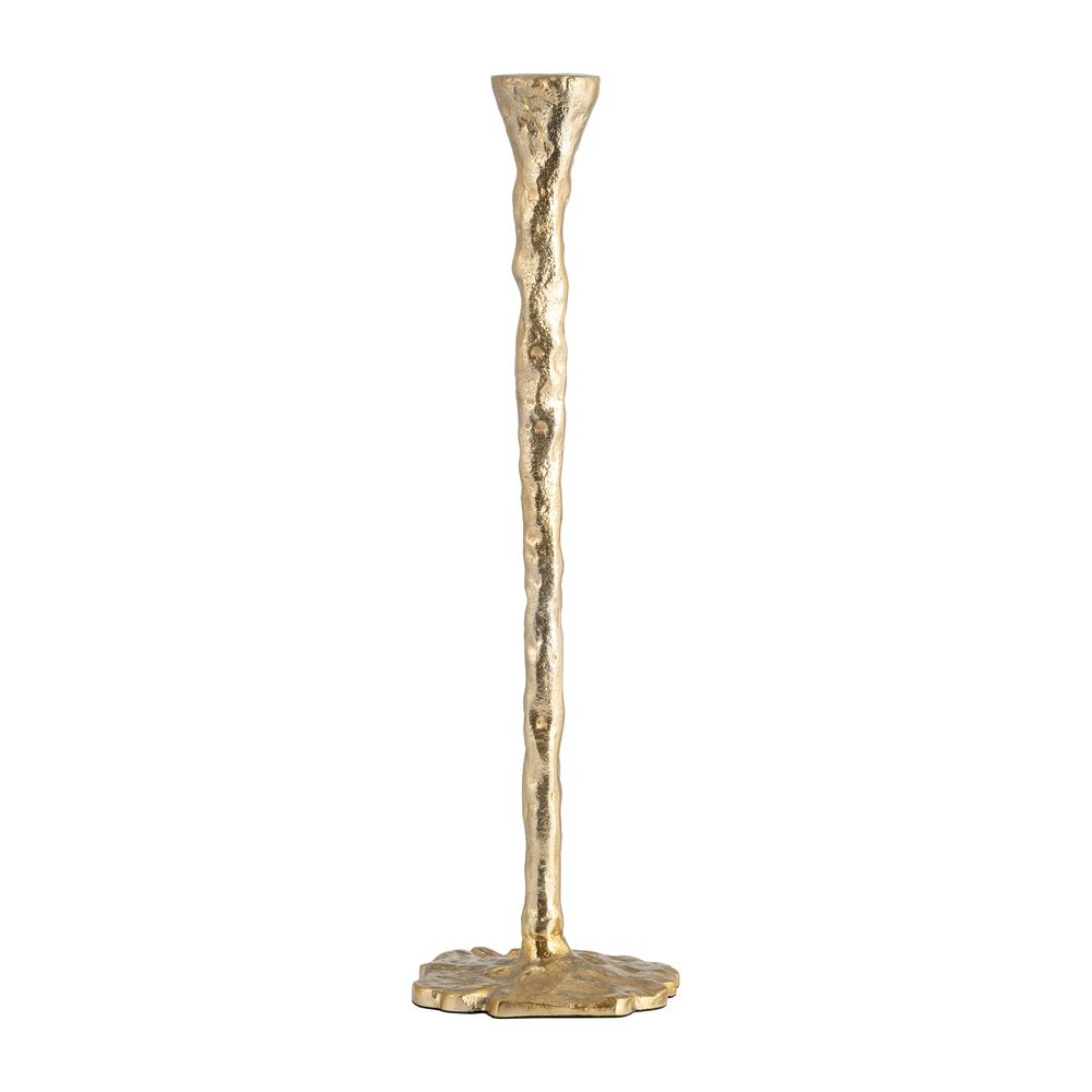 Metal, 11" Forged Taper Candleholder, Gold. Picture 1