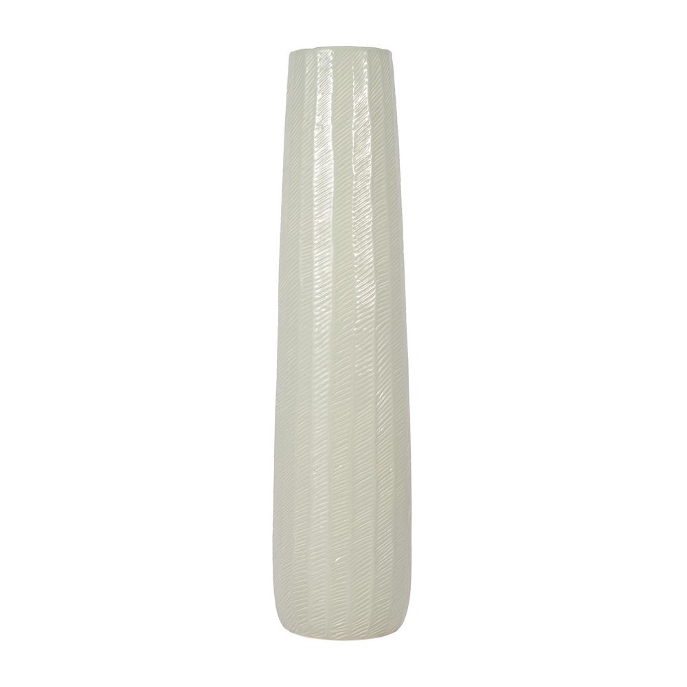 Cer, 28" Etched Lines Cylinder Vase, Cucumber. Picture 1