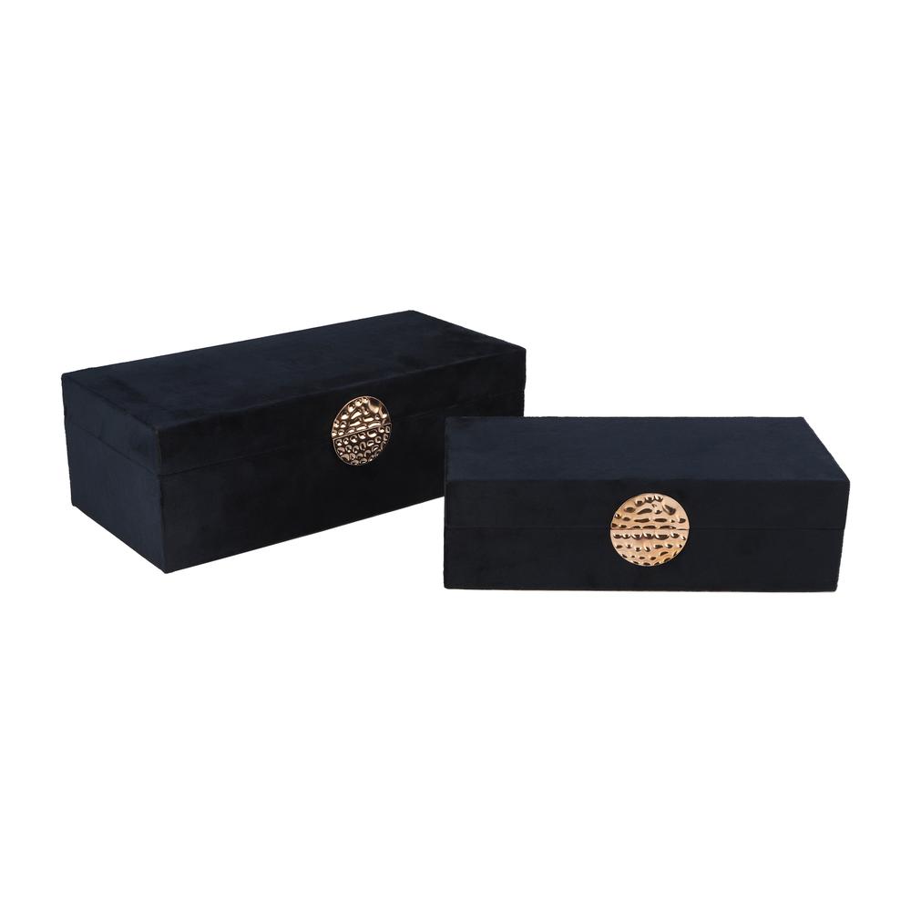 Wood, S/2 10/12" Box W/ Medallion, Navy/gold. Picture 3