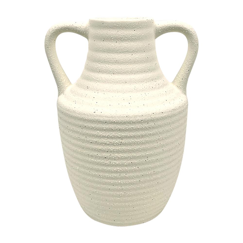 9" Jug Vase W/ Handle Rough Texture, Ivory. Picture 1