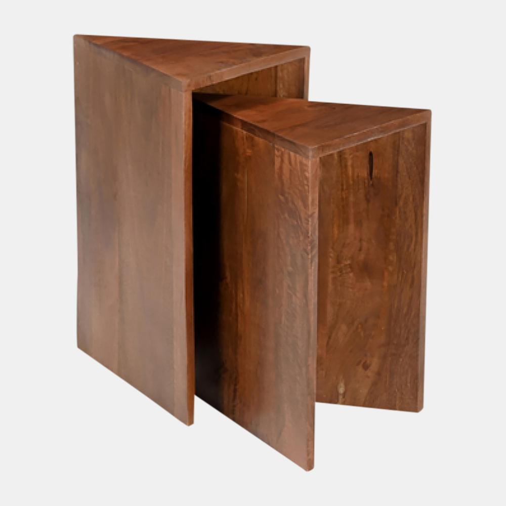 Wood, S/2 18/20" Triangle Side Tables, Brown. Picture 1