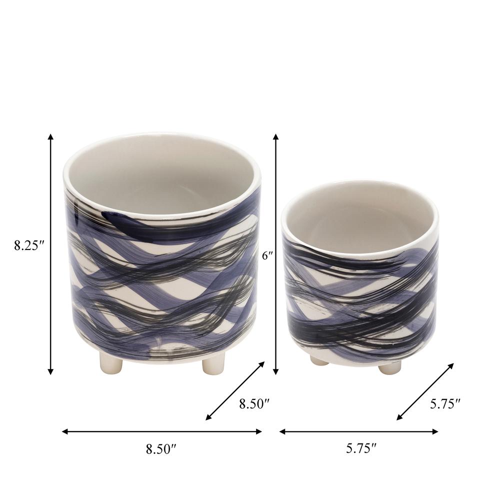 S/2 Footed Planters 9/6", Abstract Blue. Picture 4