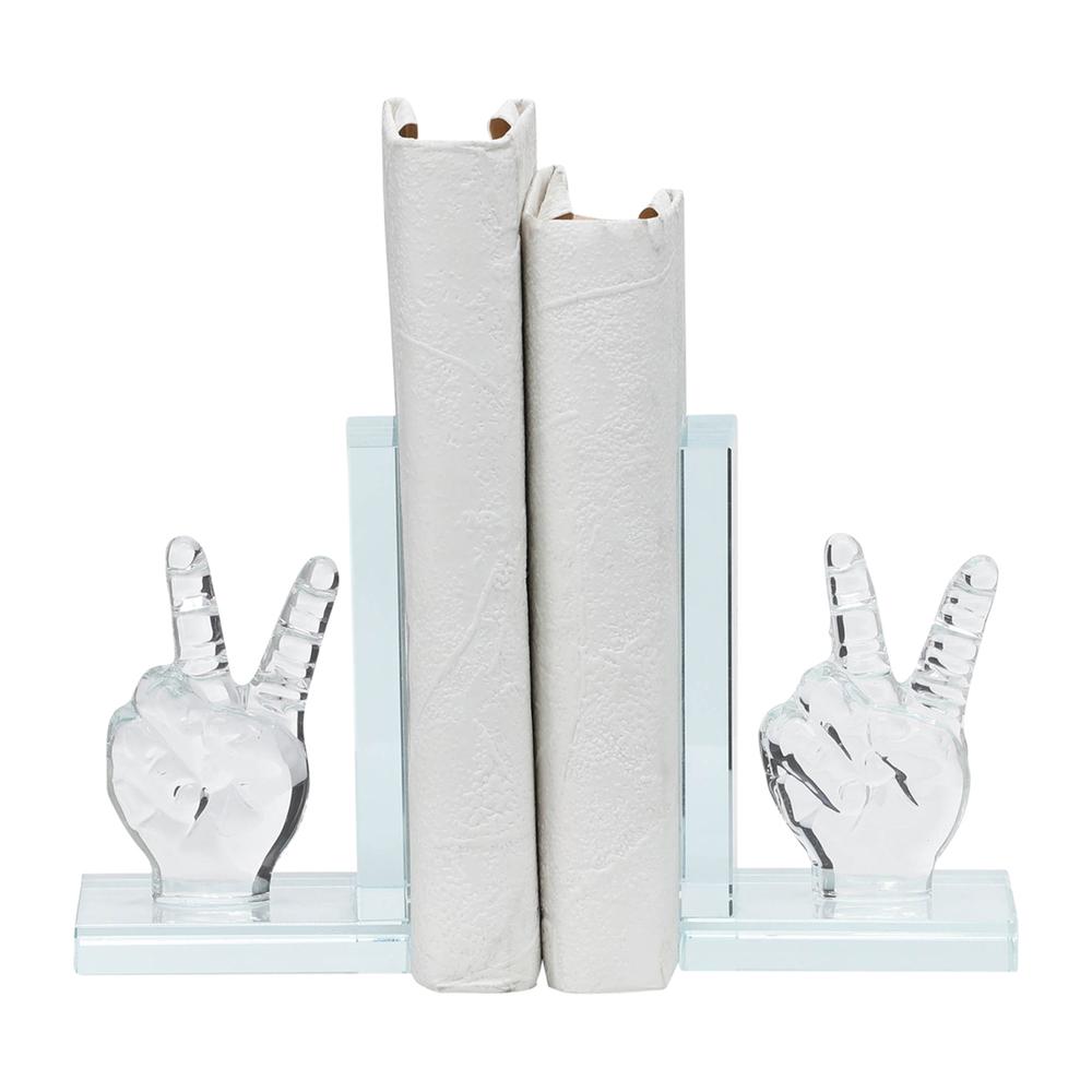 Crystal, S/2 6"h Peace Sign Bookends. Picture 3
