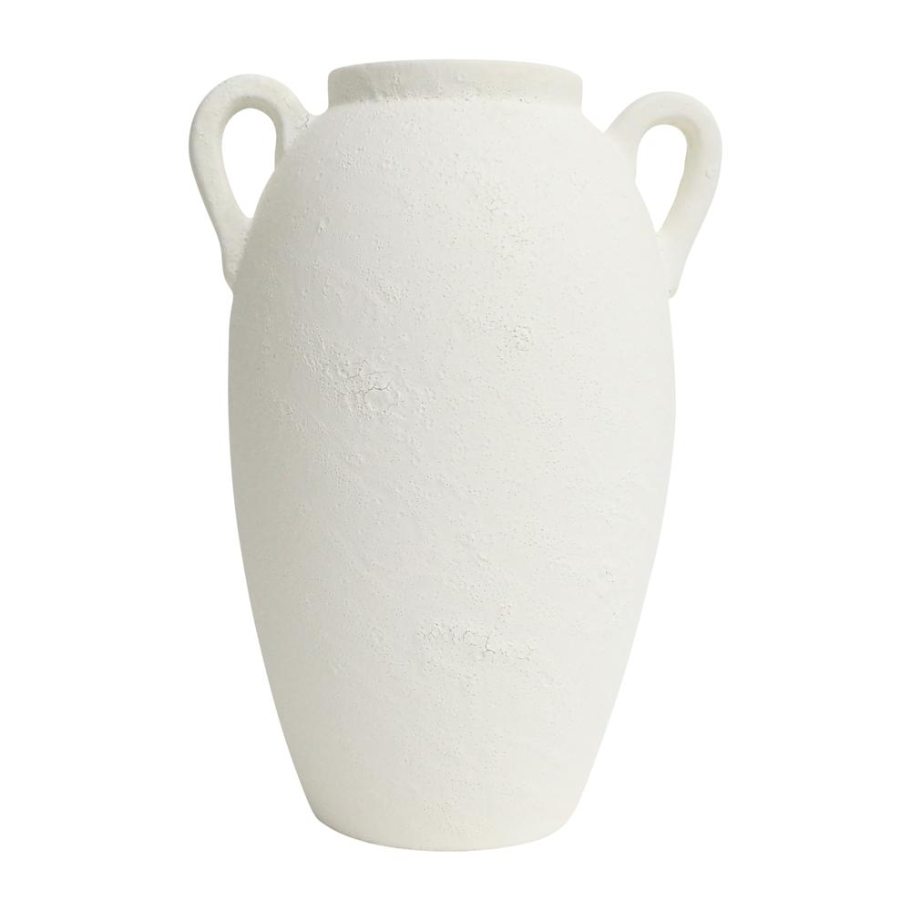 Cer, 13" Textured Jug W/ Handles, White. Picture 1