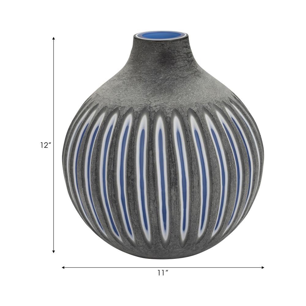 Glass, 12" Ridged Vase, Blue/gray. Picture 8