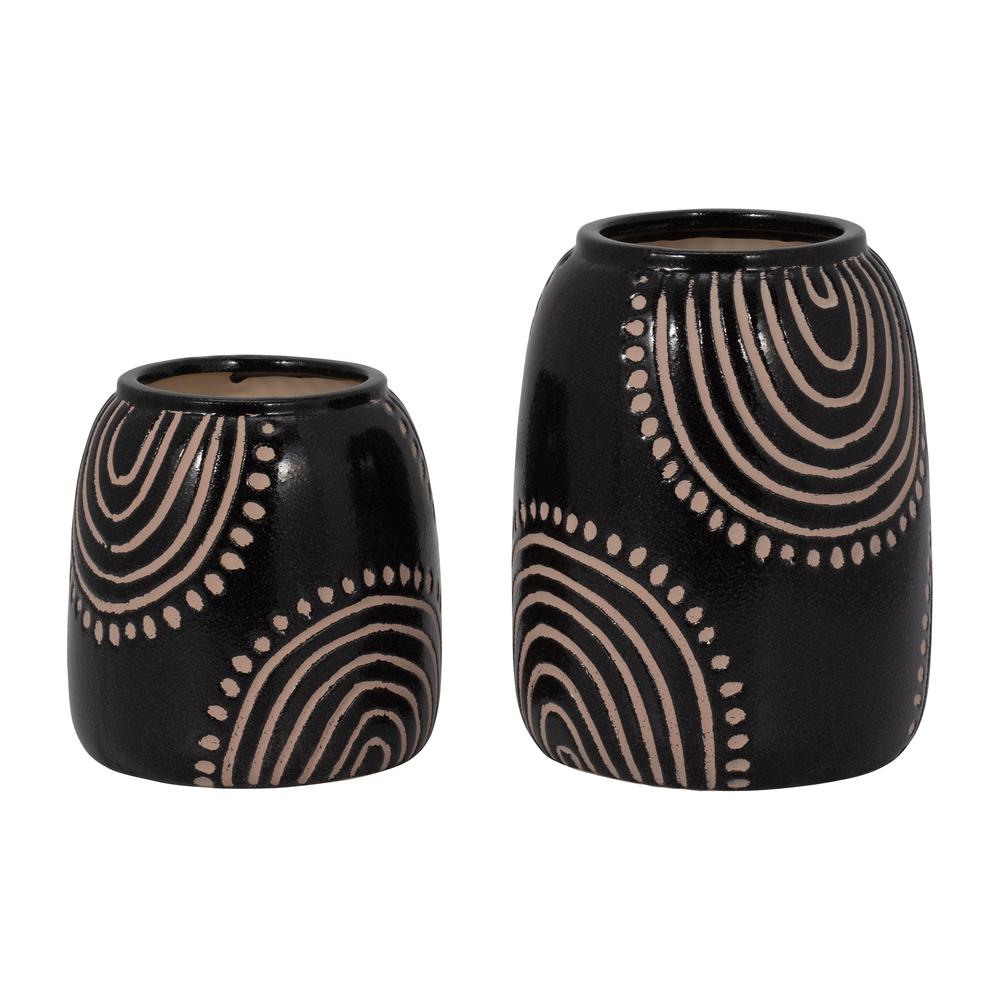 Cer, 6" Tribal Arch Vase, Black/tan. Picture 7
