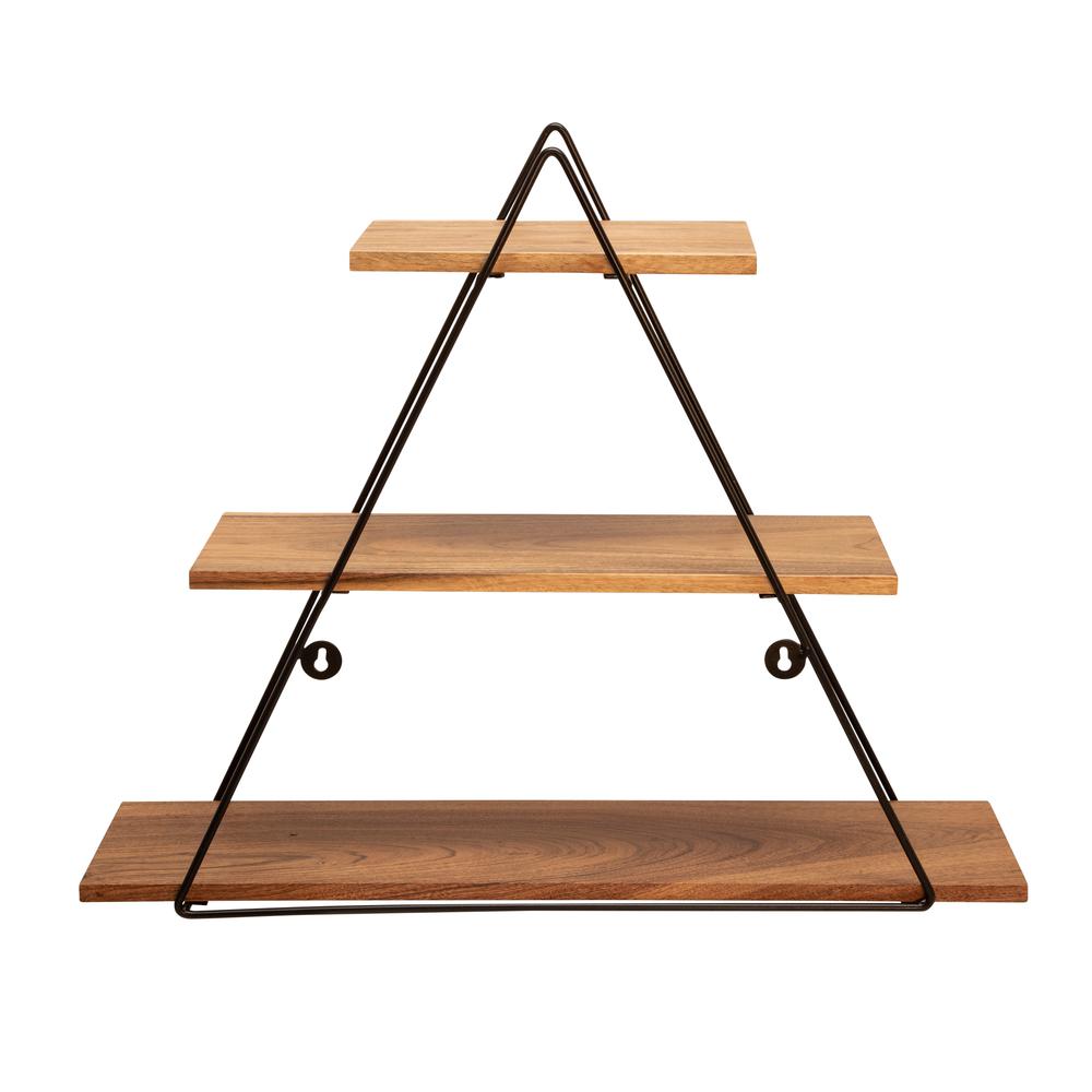 Metal/wood 20" Triangle Wall Shelf, Brown. Picture 3