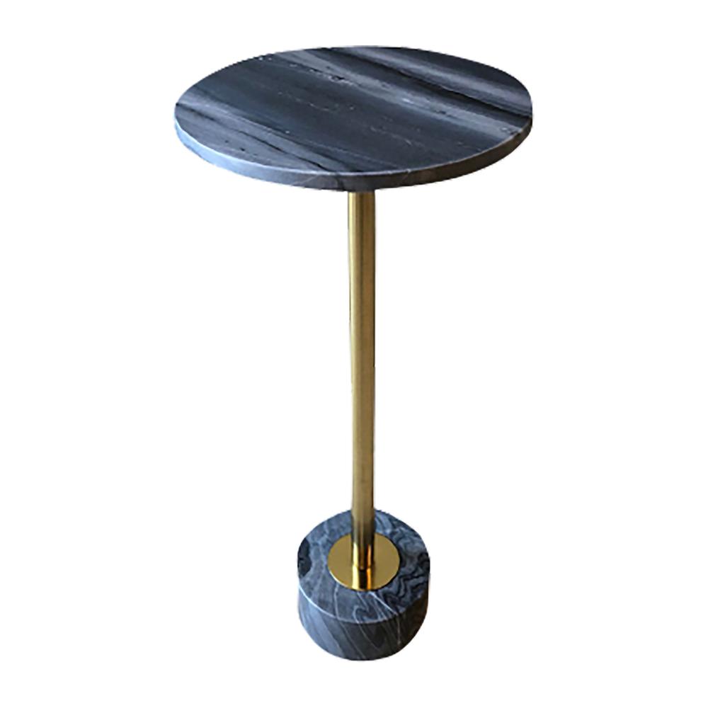 Metal, 24" Side Table Marble Top, Gray/gold Kd. Picture 1