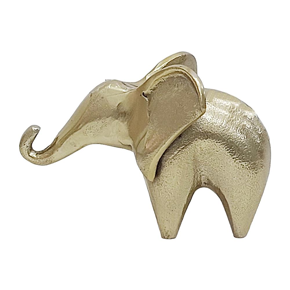 Metal, 7" Trunk Up Elephant, Gold. Picture 1