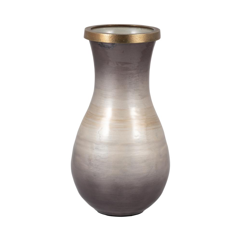 Glass, 13" Vase With Metal Rim, Multi. Picture 1