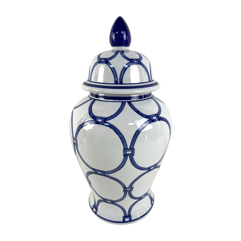 Cer, 18" Links Temple Jar, Blue/white. Picture 1