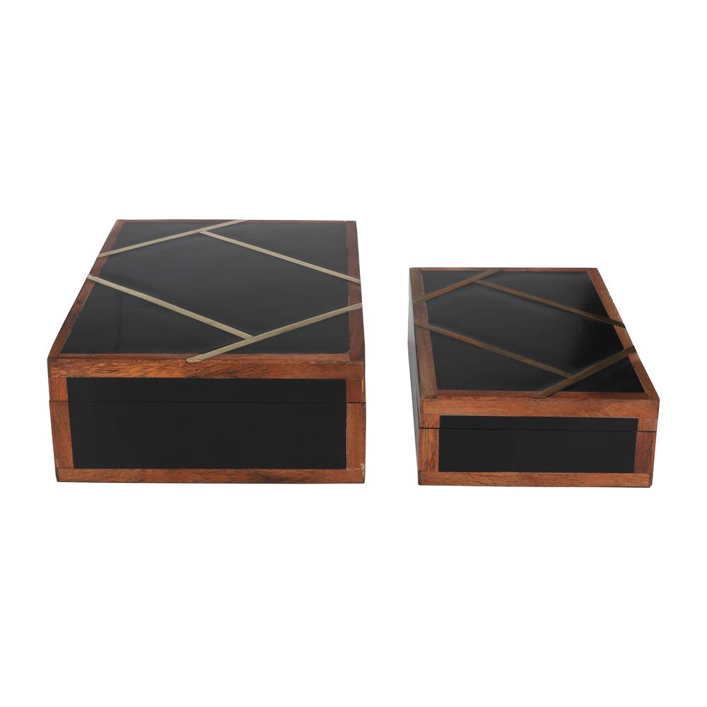 Resin, S/2 10/12" Boxes W/ Gold Inlay, Black. Picture 4