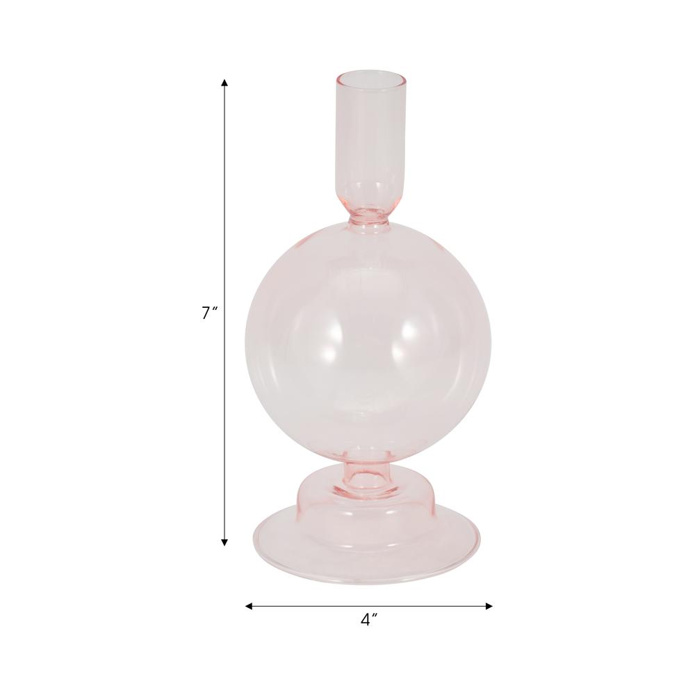 7" Glass Bubble Taper Candle Holder, Pink. Picture 7