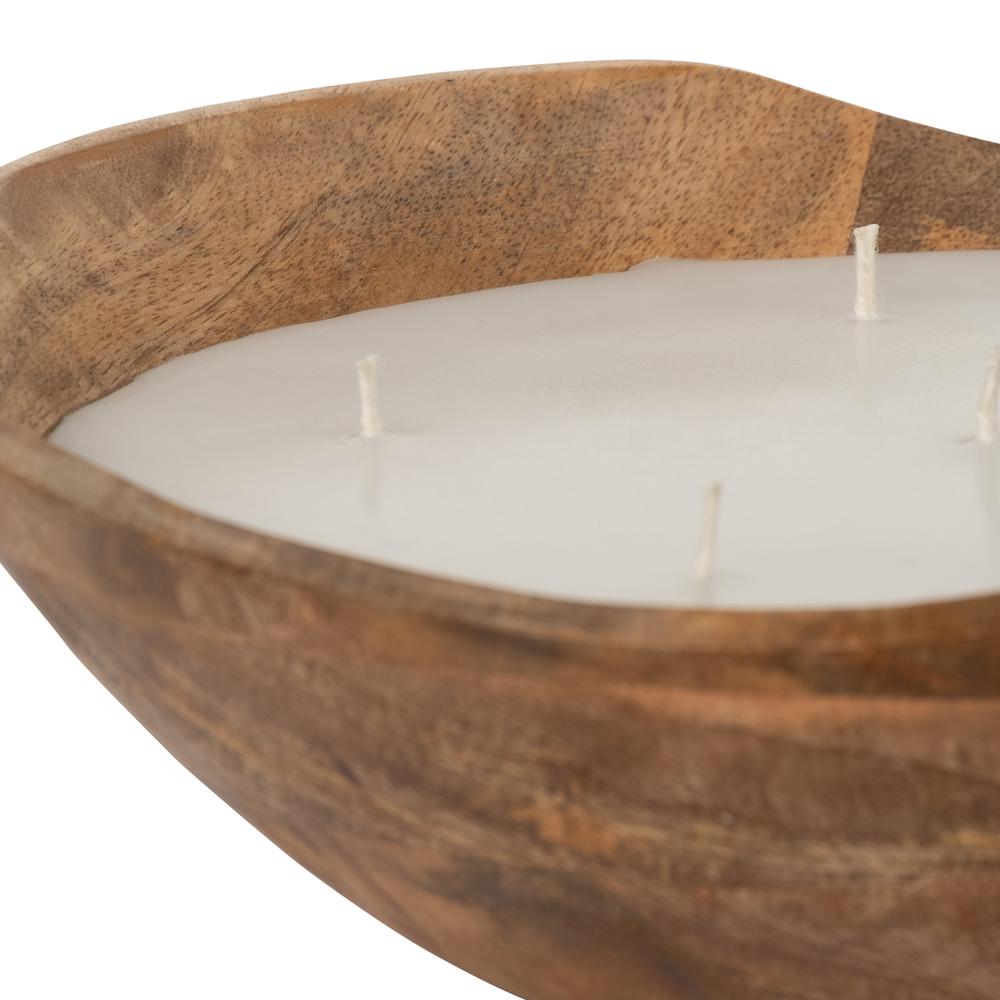 9" 14 Oz Vanilla Curvy Wood Bowl Candle, Natural. Picture 4