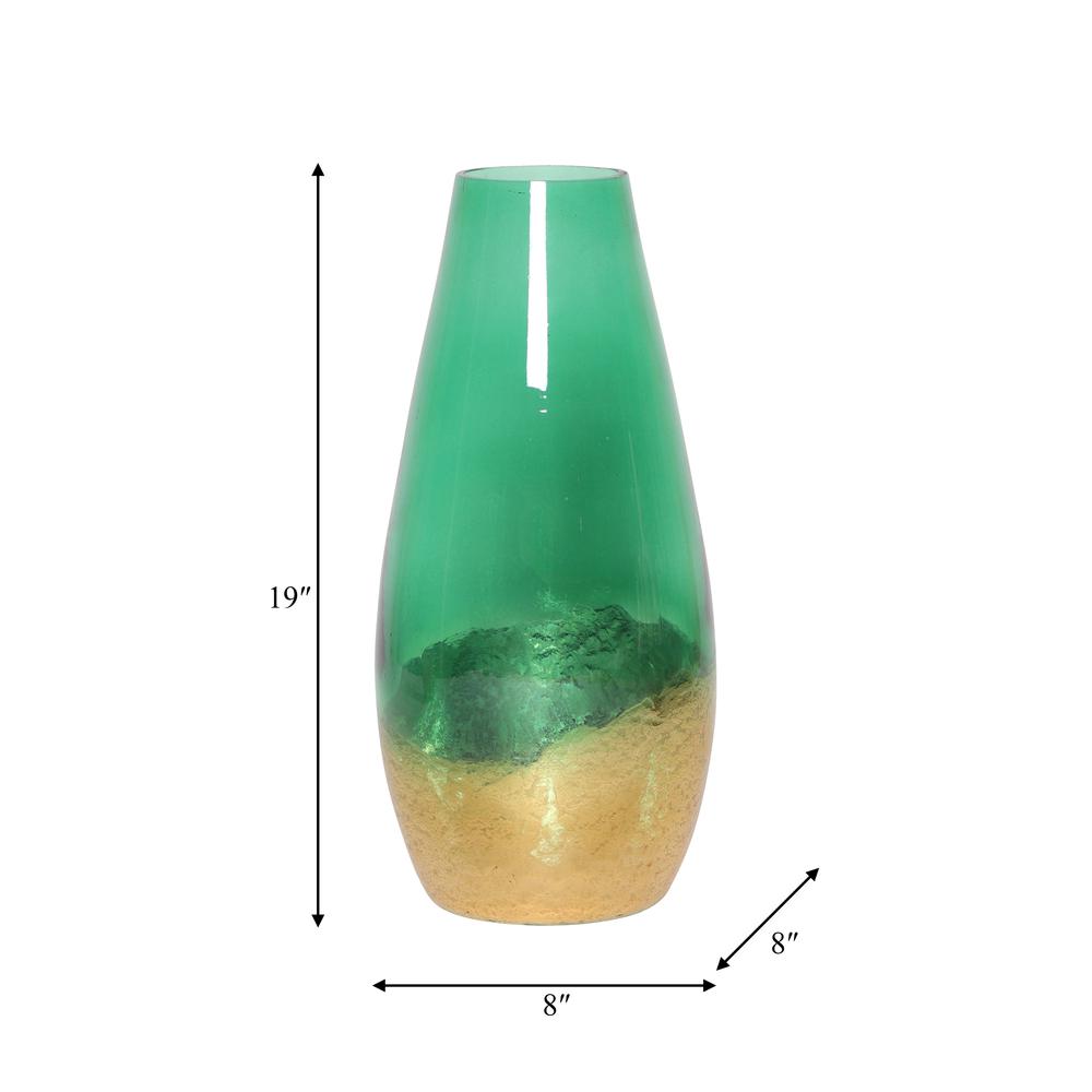 Glass, 19" Gold Dipped Vase, Green. Picture 2
