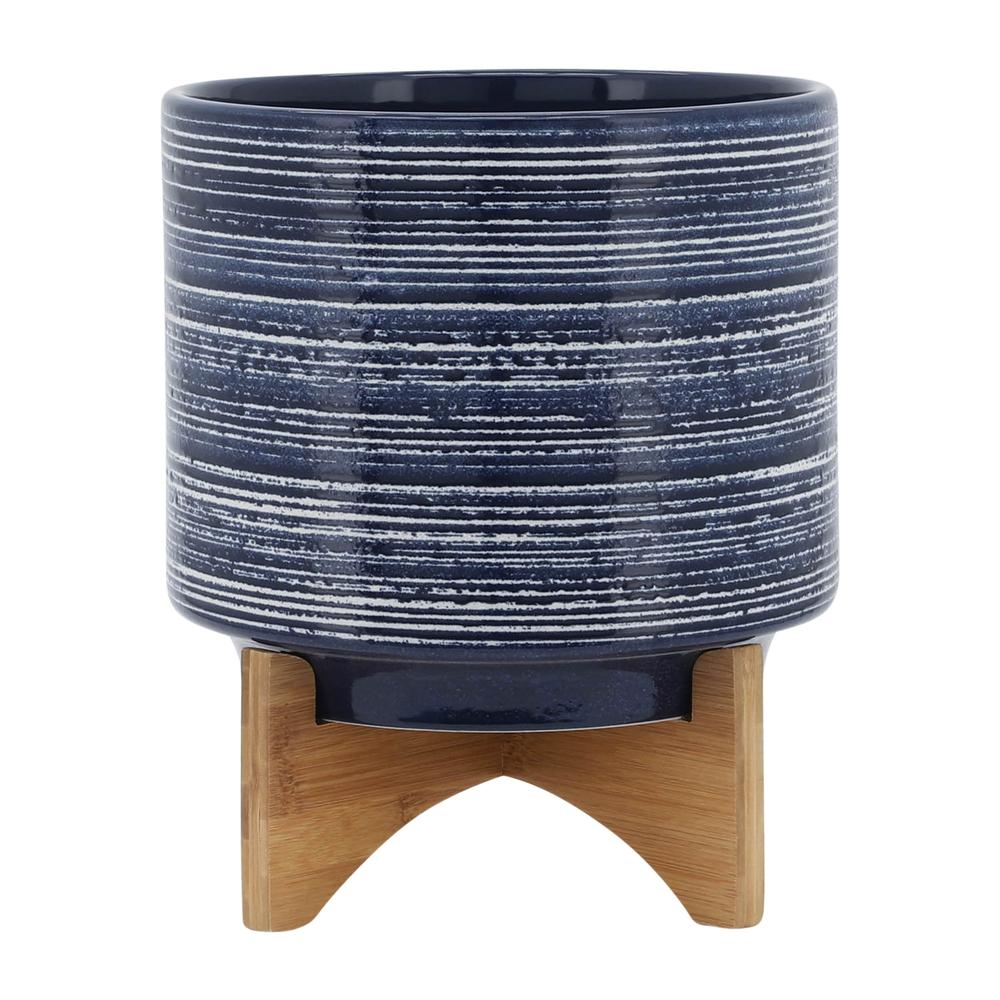 Ceramic 10" Planter On Stand, Blue. Picture 1