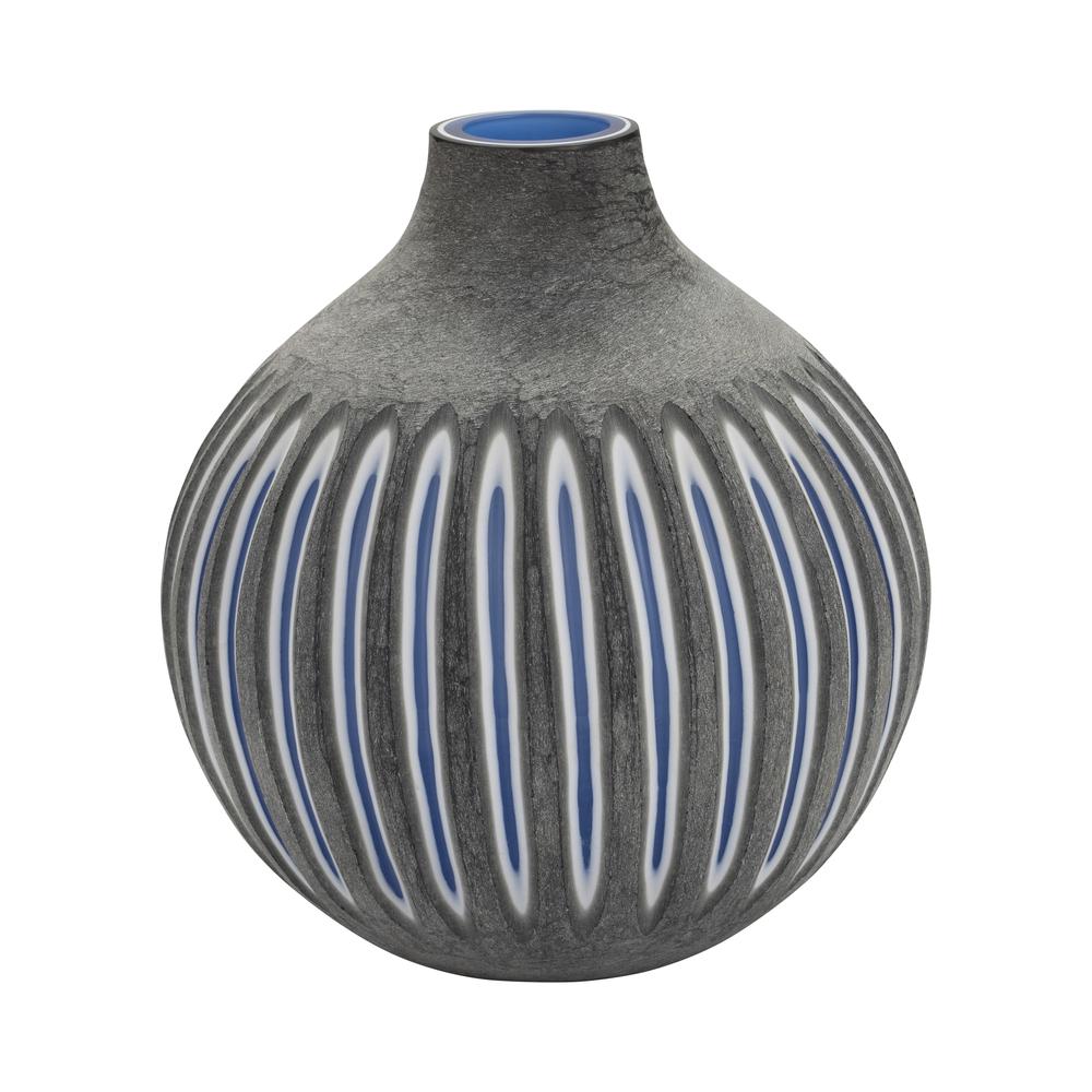 Glass, 12" Ridged Vase, Blue/gray. Picture 3