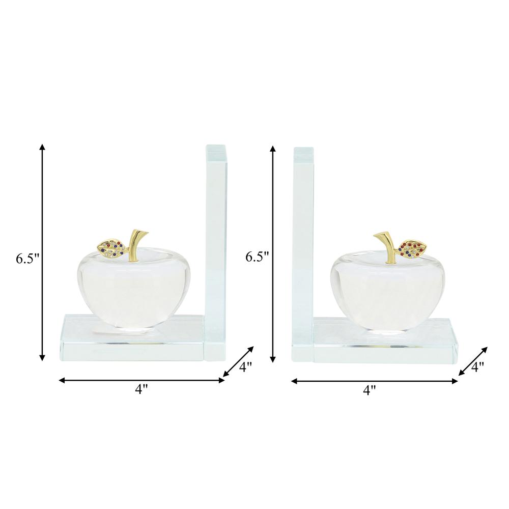 S/2 Crystal Apple Bookends, Clear. Picture 8