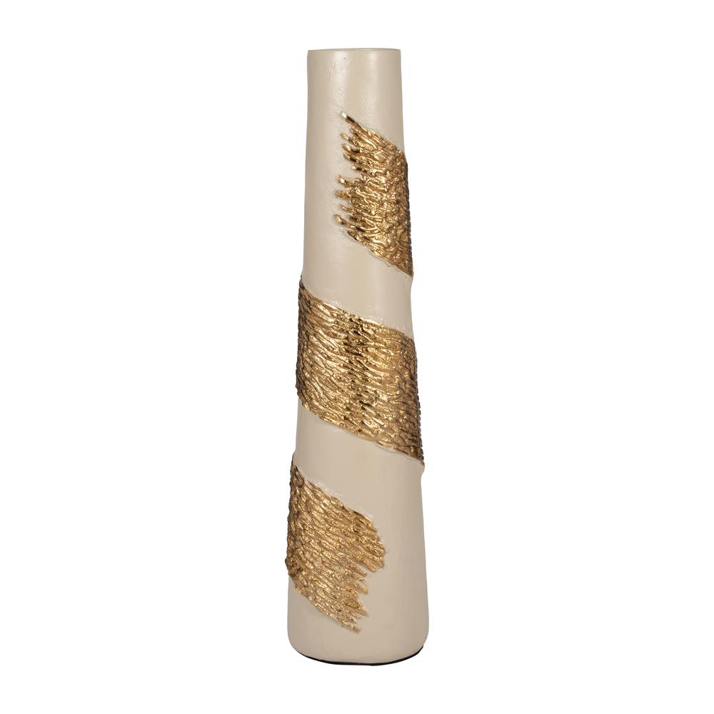 Glass, 26" Aluminum Wrapped Vase, White/gold. Picture 1