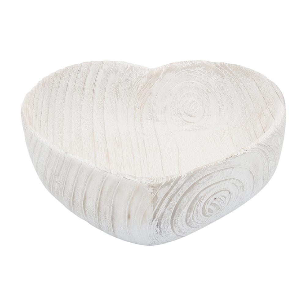 Wood, S/2 9/10" Heart Bowls, White. Picture 3