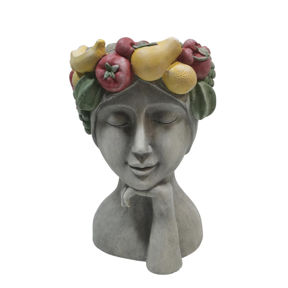 18" Lady With Fruit Planter, Grey/multi. Picture 1