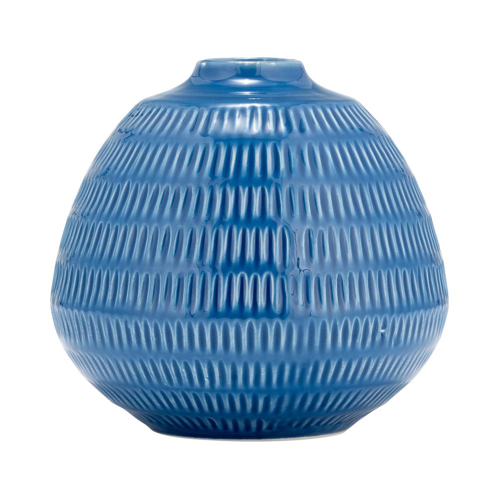 Cer,6",stripe Oval Vase,coastal Blue. Picture 1