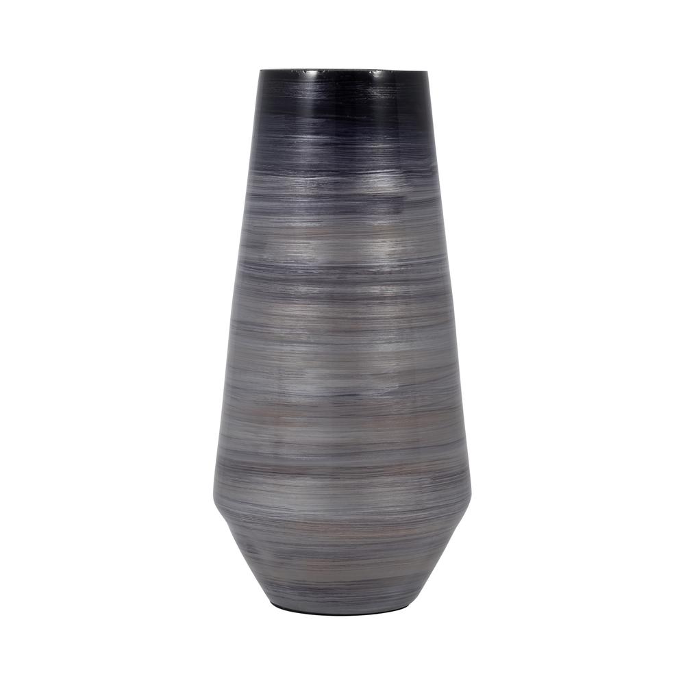 Glass, 15" Enameled Vase, Gray/black. Picture 2