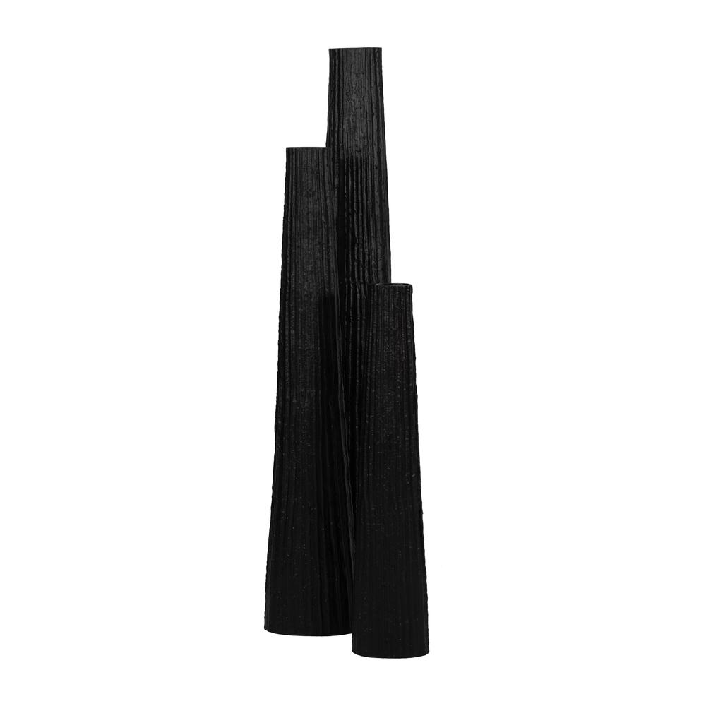 Metal, 35" Ribbed Floor Vase, Black. Picture 8