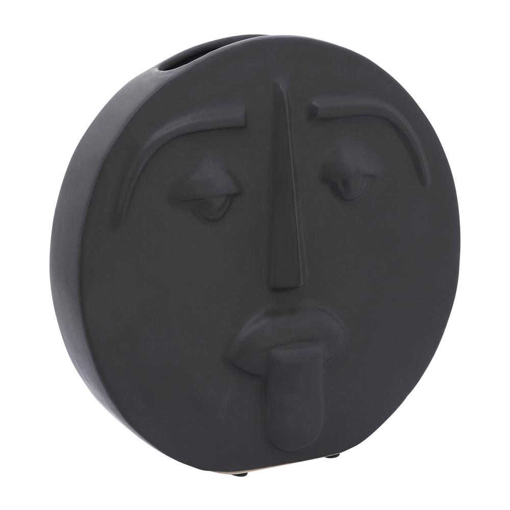 Cer, 10" Sad Face Vase, Black. Picture 1