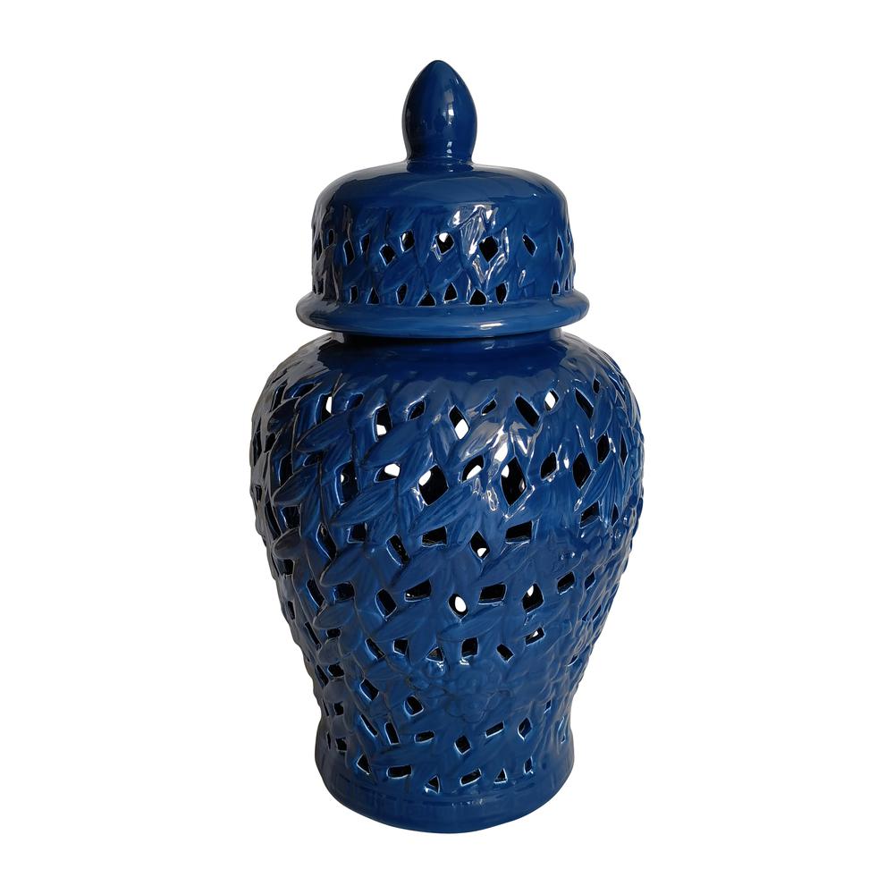Cer, 24" Pierced Temple Jar, Blue. Picture 1