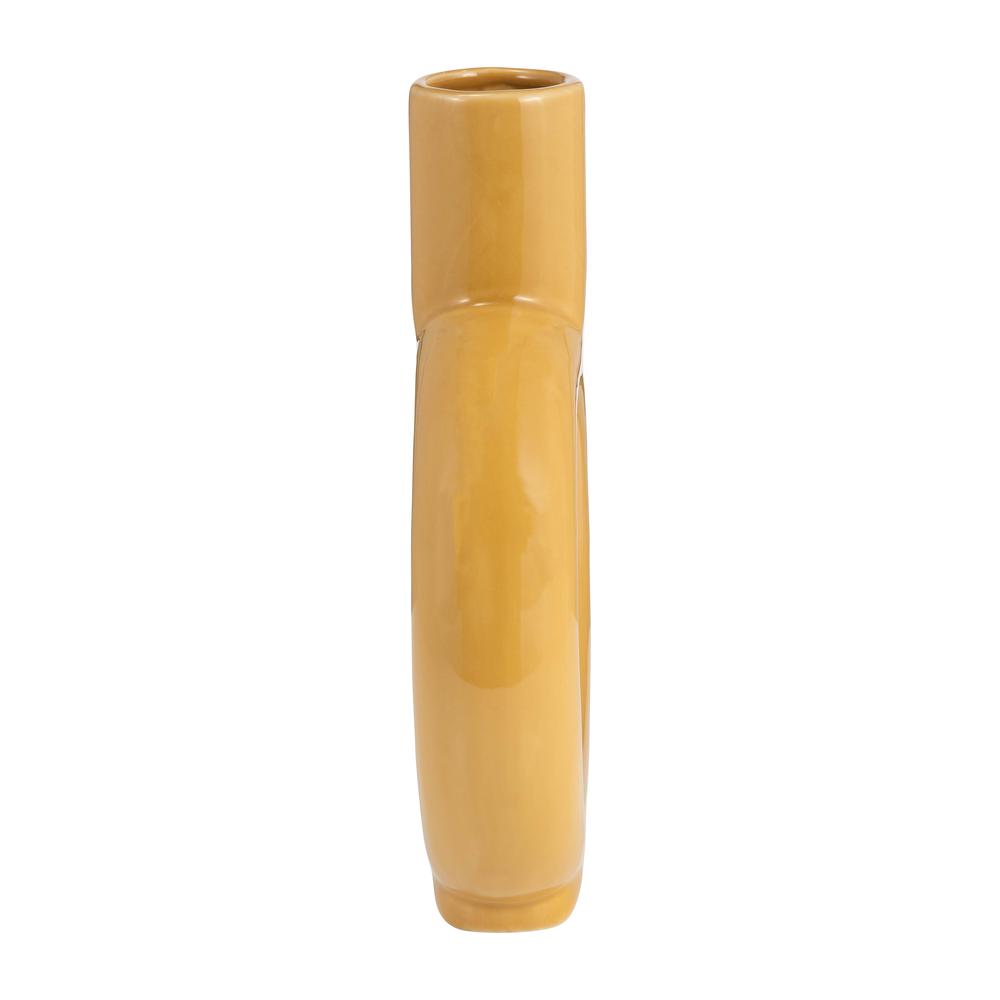 Cer, 9" Round Cut-out Vase, Mustard Gold. Picture 3