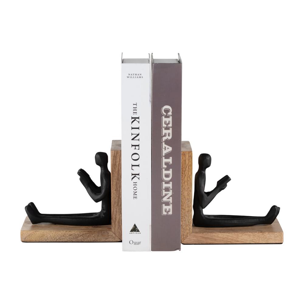 Wood, S/2 6" Man Reading Bookends, Brown/black. Picture 2