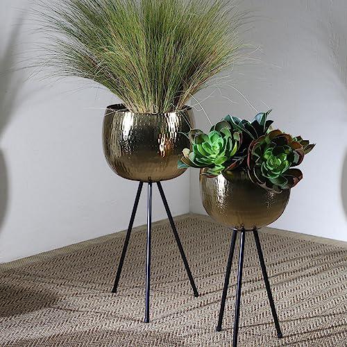 S/2 Iron 26"/22" Hammered Bowlplanters, Gold/black. Picture 8