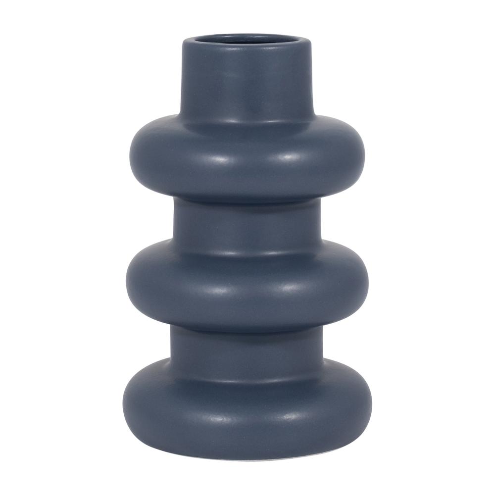 Cer, 8" Three Ribbed Vase, Navy. Picture 1