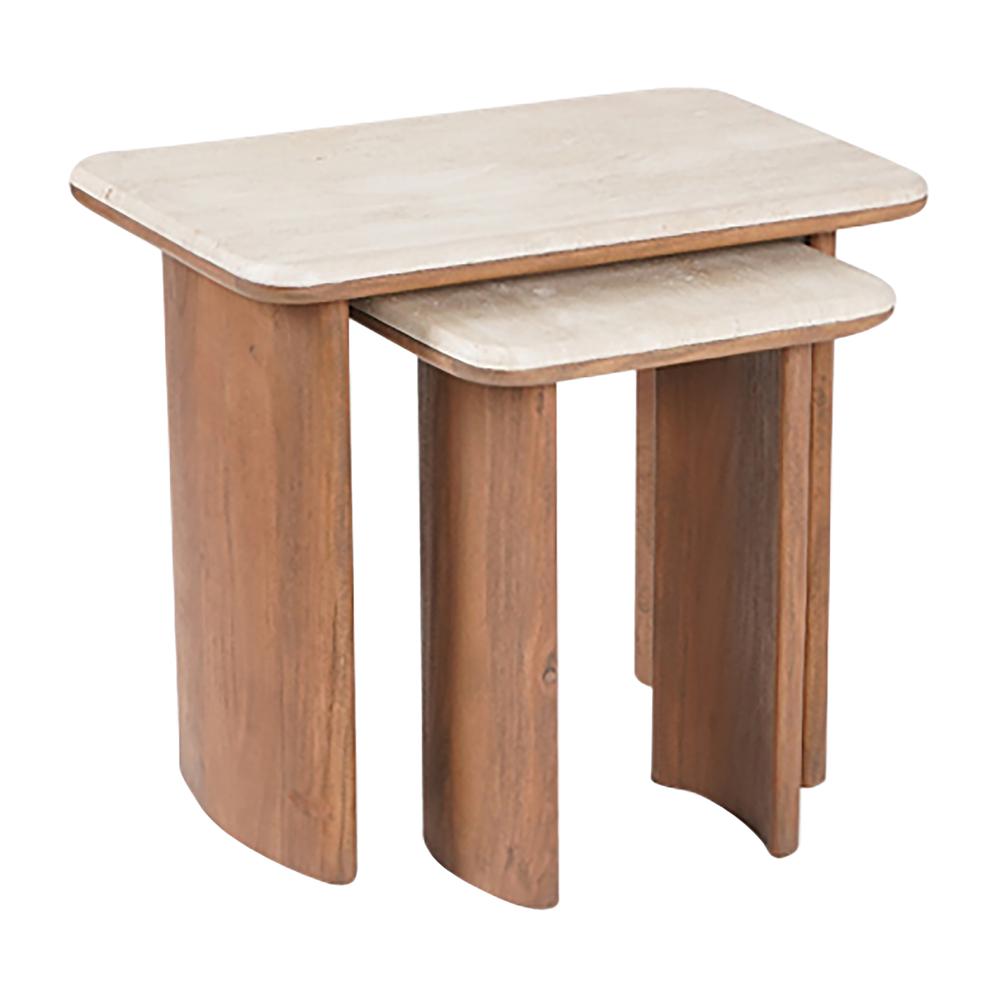 S/2 18/21" Nested Travertine Side Tables,brown, Kd. Picture 1