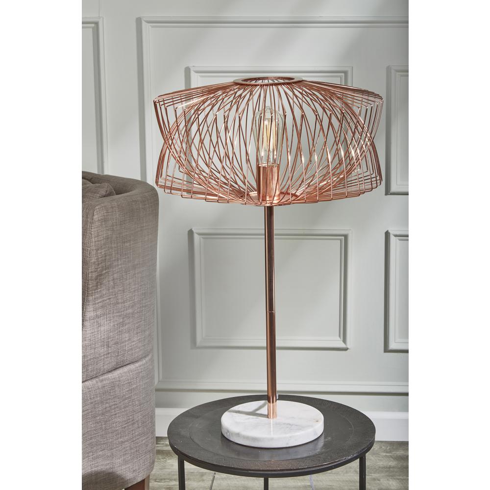 Metal 28" Table Lamp W/cage Shade, Rose Gold. Picture 2