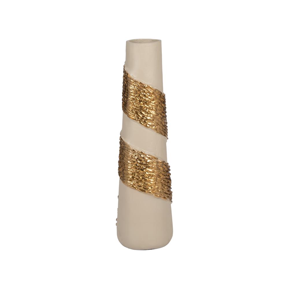 Glass, 18" Aluminum Wrapped Vase, White/gold. Picture 2