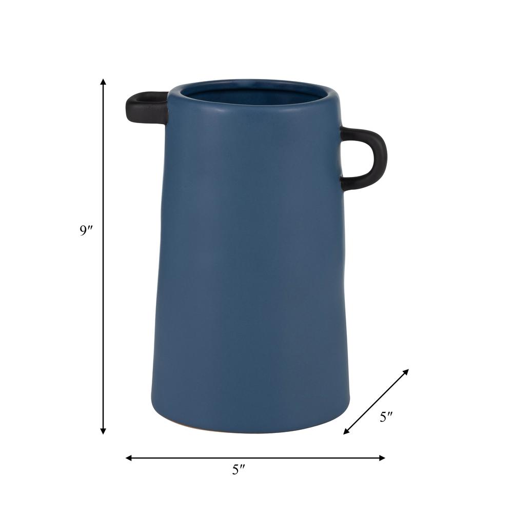 Cer, 9"h Eared Vase, Blue. Picture 9