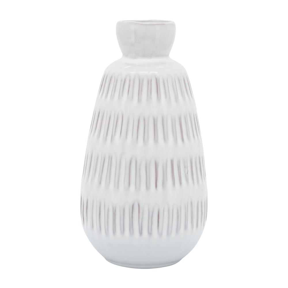 Cer, 8"h Dimpled Vase, White. Picture 2