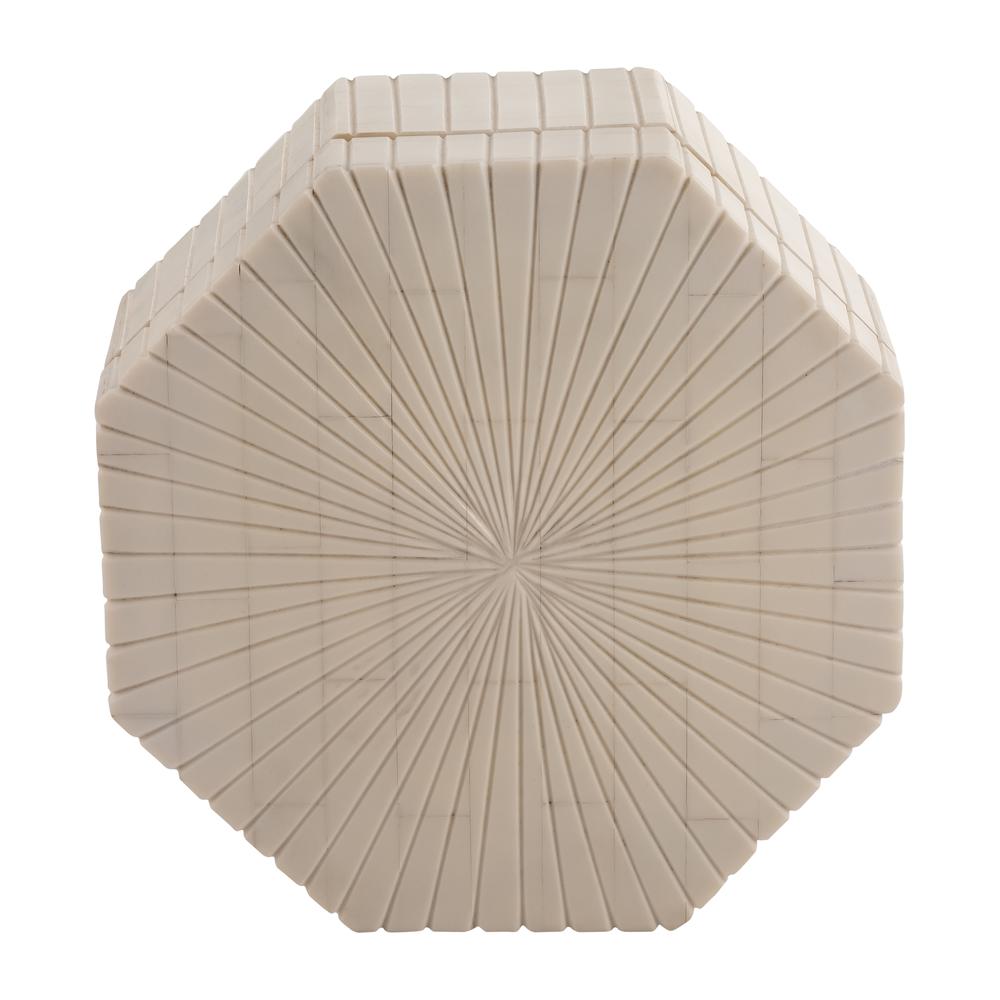 Resin, S/2 6/8" Hxgon Boxes W/ridge Design, Ivory. Picture 4
