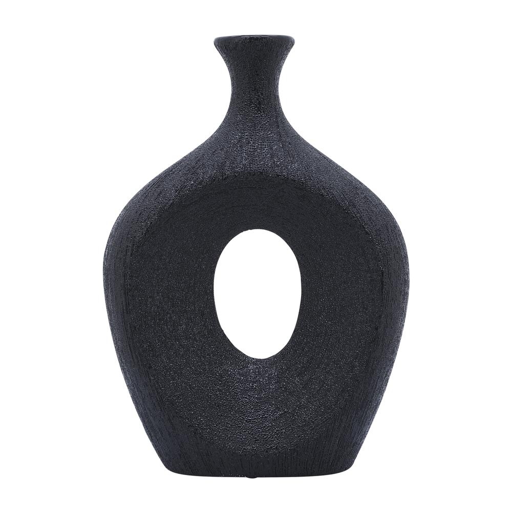 Cer, 13" Beaded Oval Vase Cut-out, Black. Picture 2