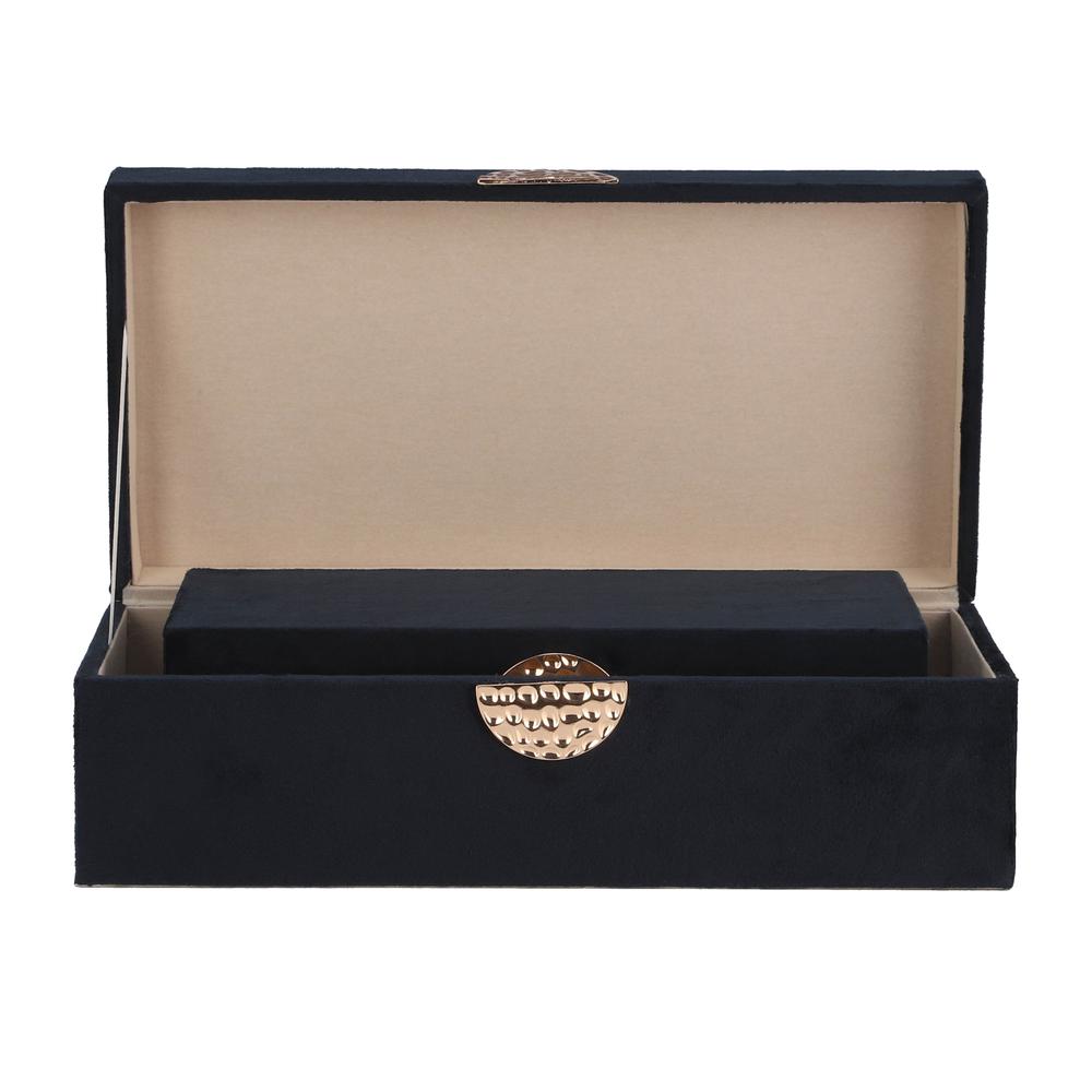 Wood, S/2 10/12" Box W/ Medallion, Navy/gold. Picture 8