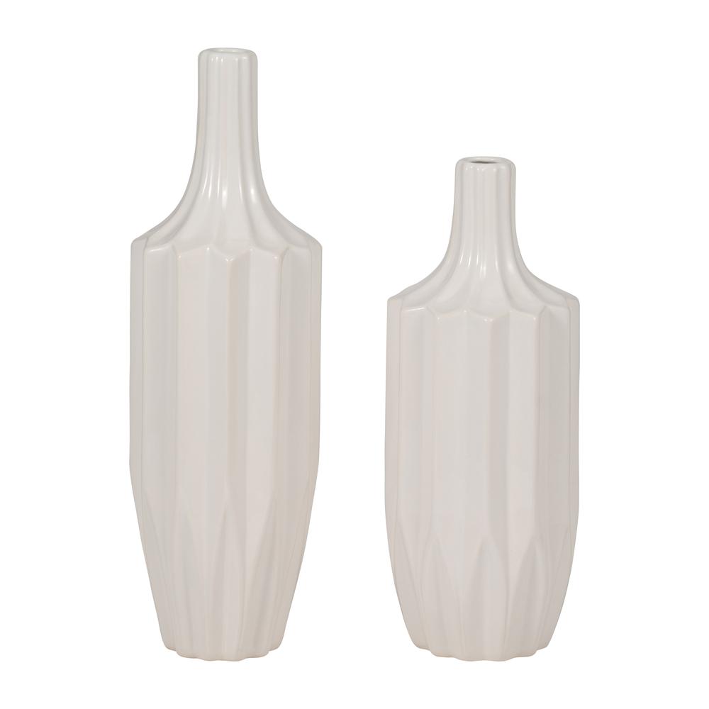 Cer, 16" Fluted Vase, White. Picture 7
