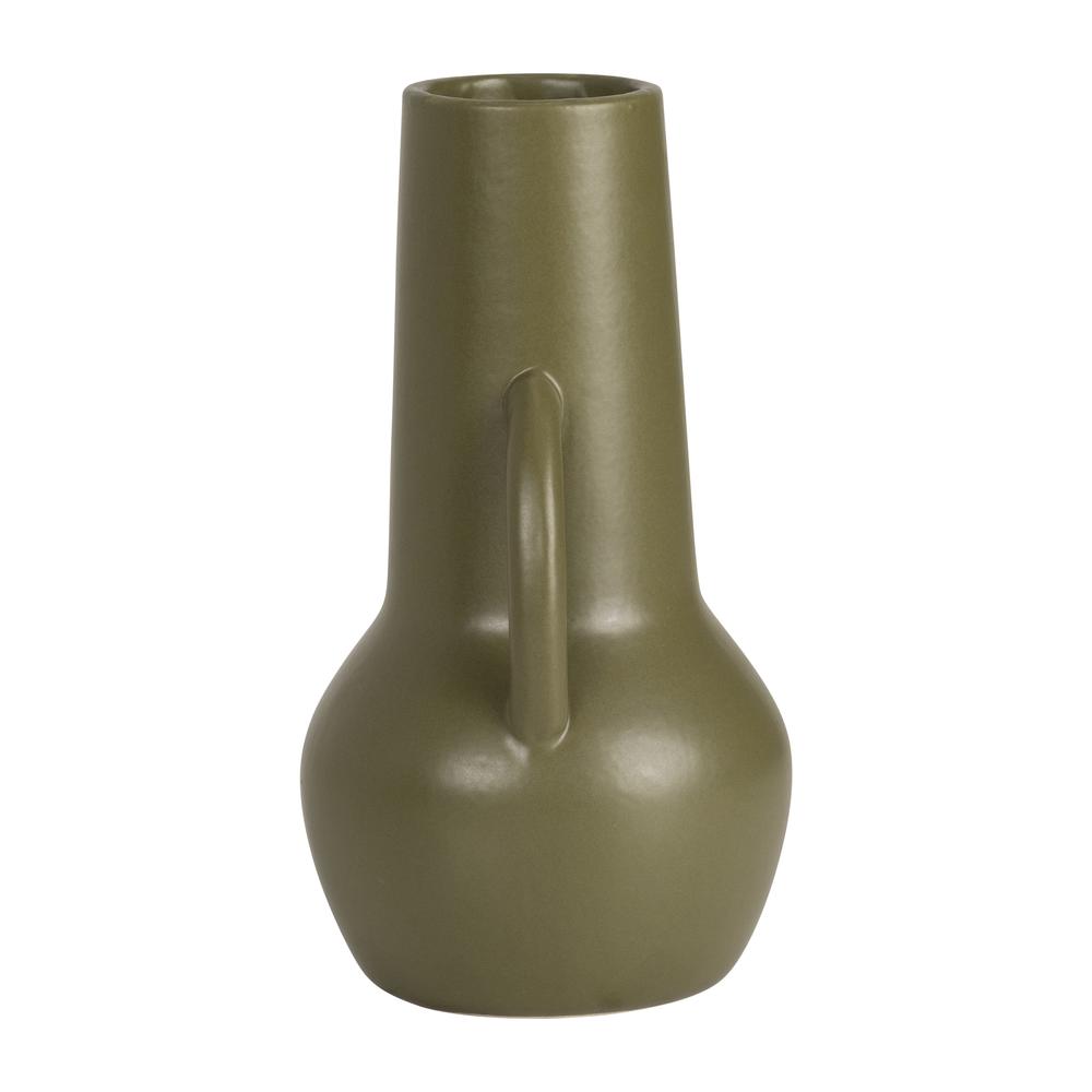 Cer,8",vase W/handles,olive. Picture 3
