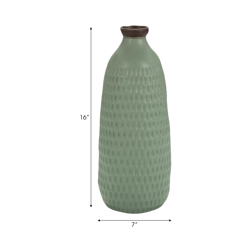 Cer, 16"h Dimpled Vase, Green. Picture 7