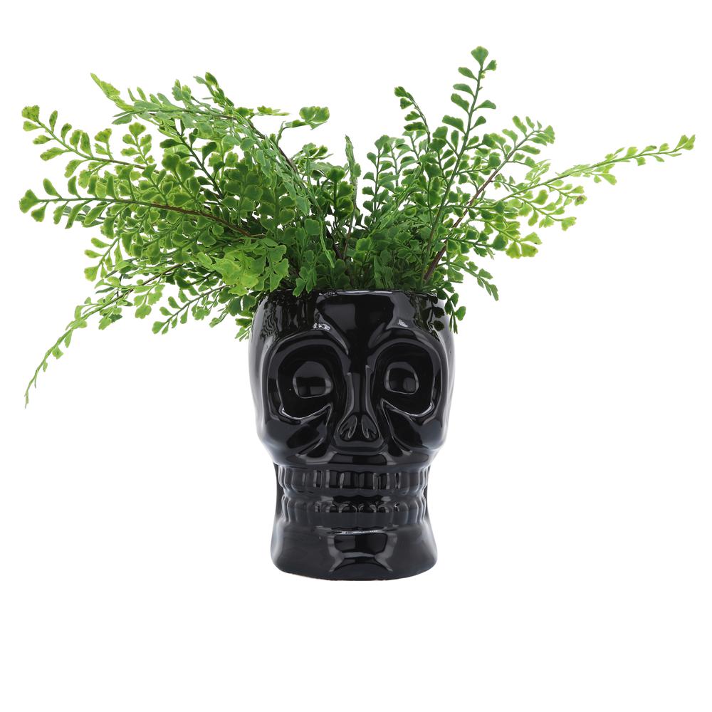Cer, 6" Skull Vase, Black. Picture 3