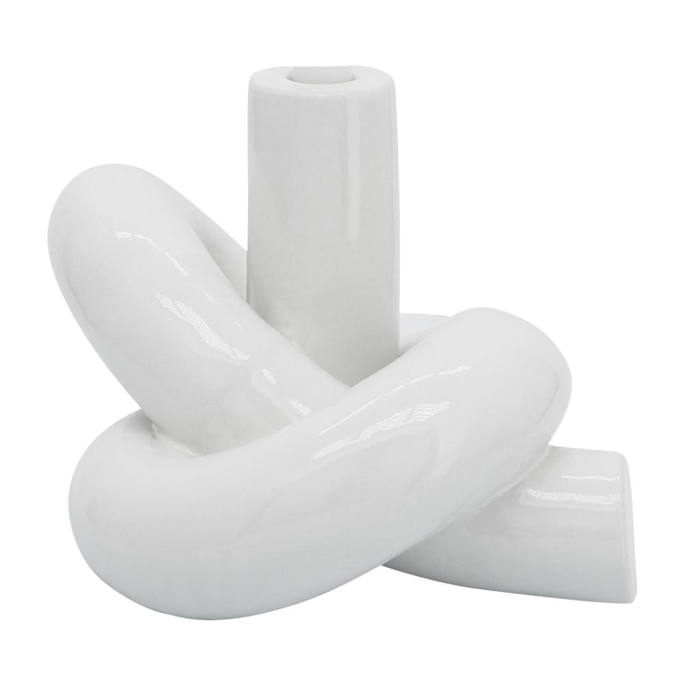 Cer, 10" Loopy Candle Holder, White. Picture 1