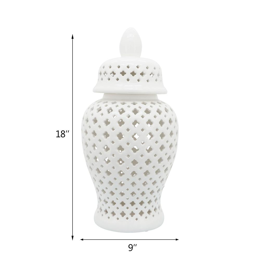 24" Cut-out Clover Temple Jar, White. Picture 8