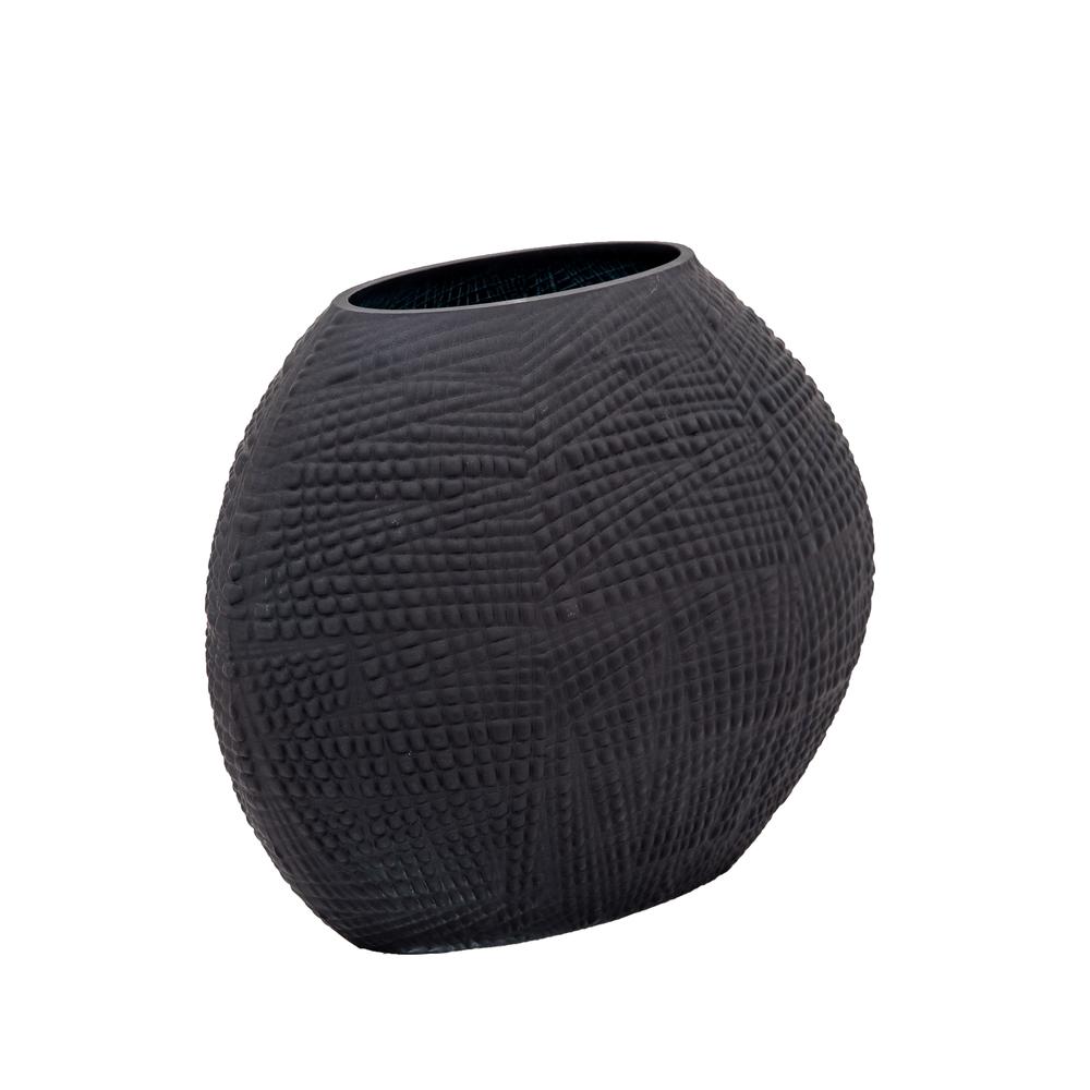 Glass 8"h Textured Vase, Black. Picture 2